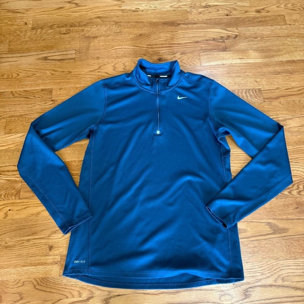 Nike Running Dri-FIT 1/4 Zip Pullover Womens Medium Teal Blue Long Sleeve Top
